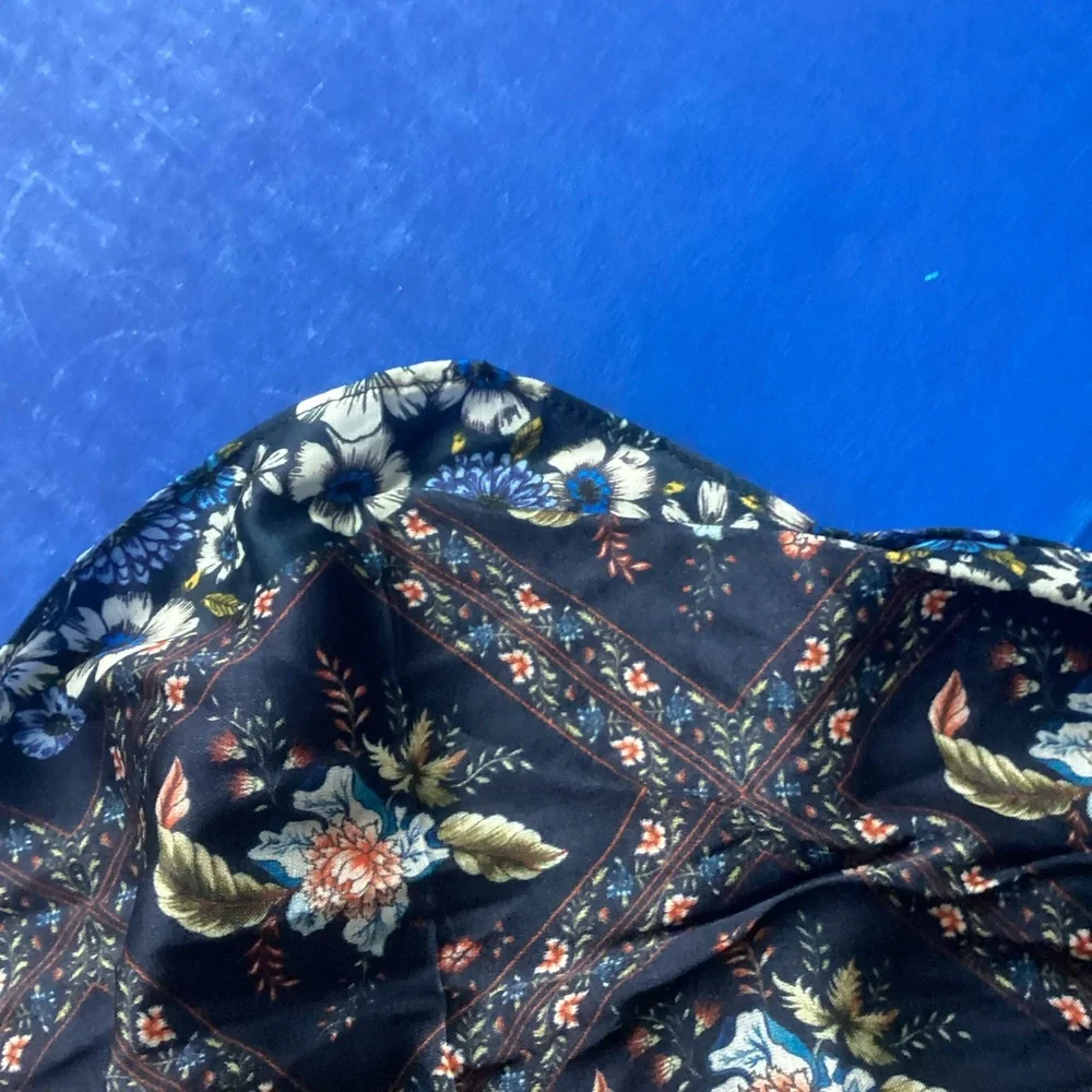 Anthropologie Navy Floral Silk-Blend Scarf